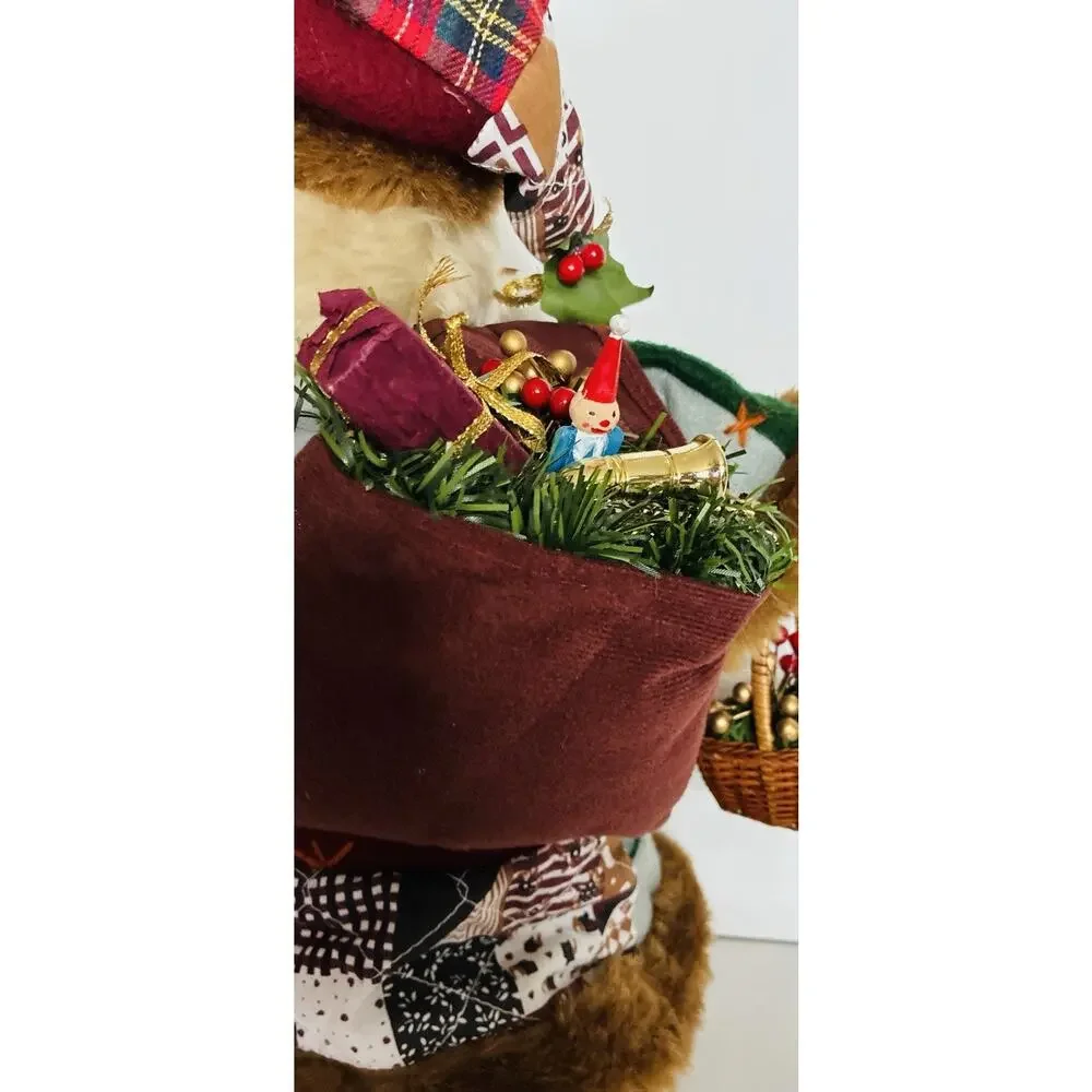 Vintage World Bazaar Christmas Santa Clause Gift Bag, Basket Trinkets Plush Bear